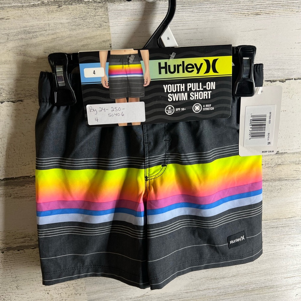 Hurley Kids Swim Trunks - Black with Rainbow Stripes